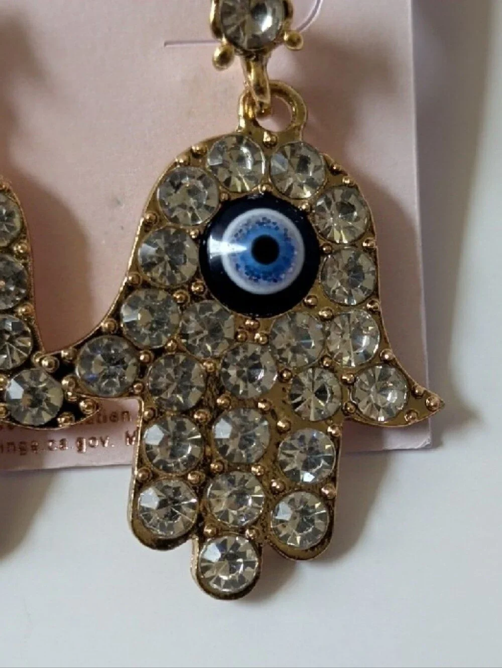 Gold Hamsa Evil Eye Crystal Drop Earrings - Gold NWT